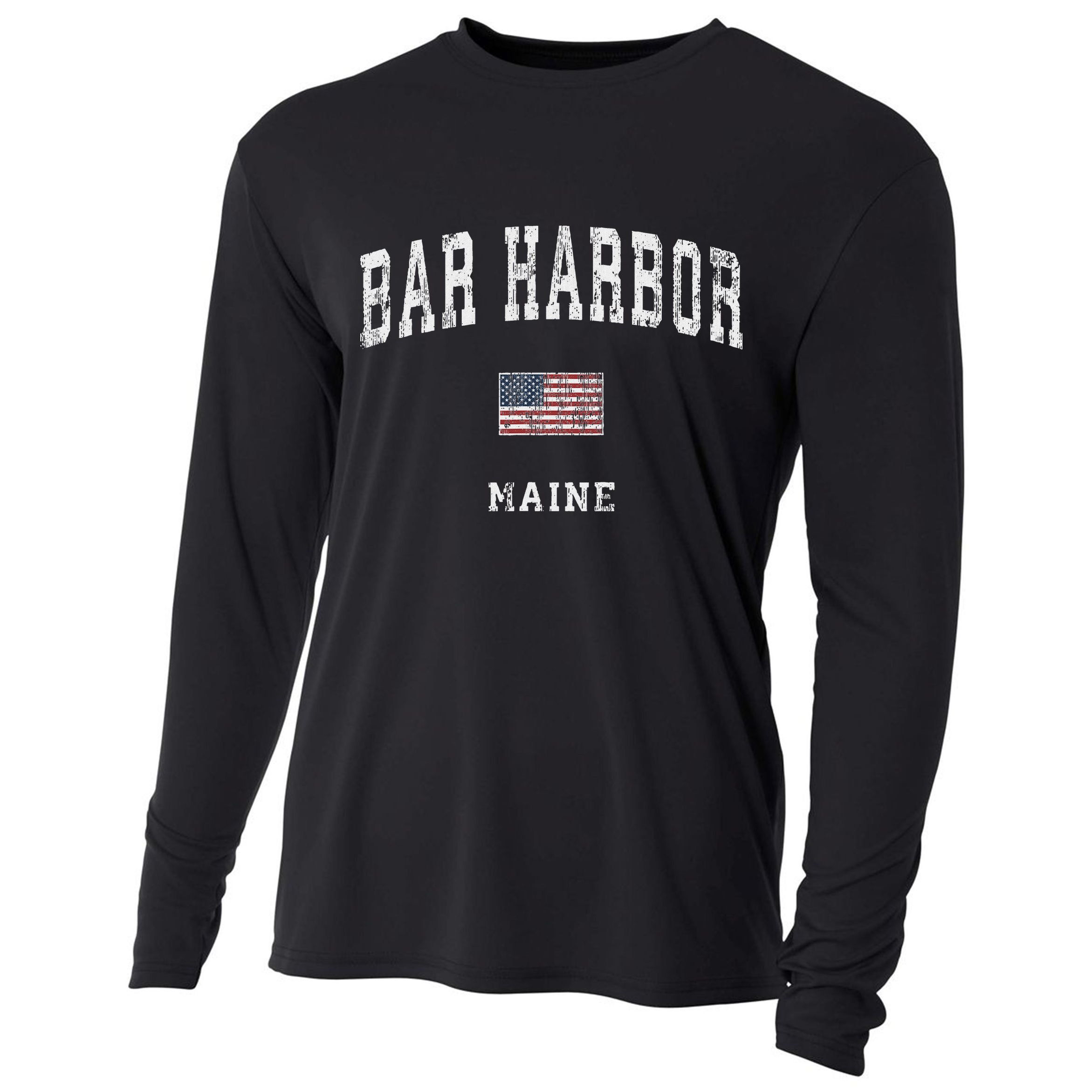 Bar Harbor Maine Me Vintage American Flag Sports Design Cooling Performance Long Sleeve Crew