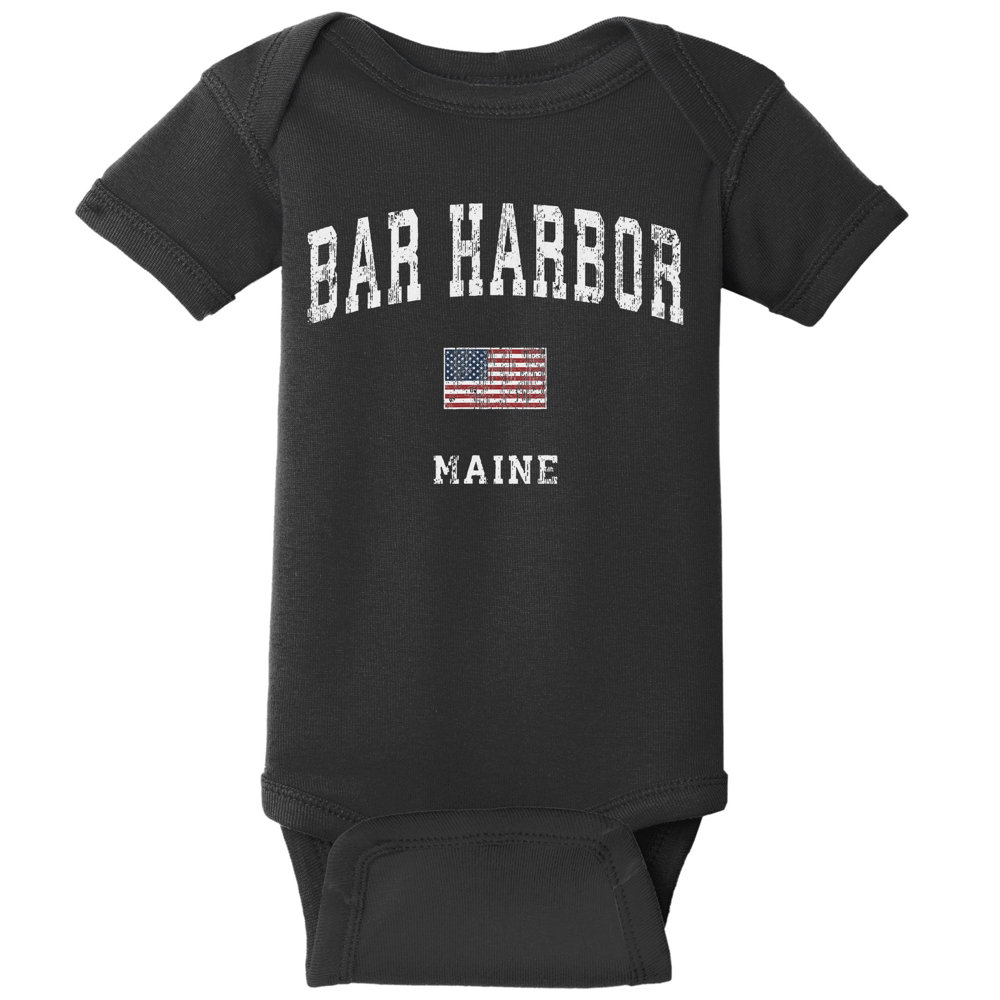 Bar Harbor Maine Me Vintage American Flag Sports Design Baby Bodysuit