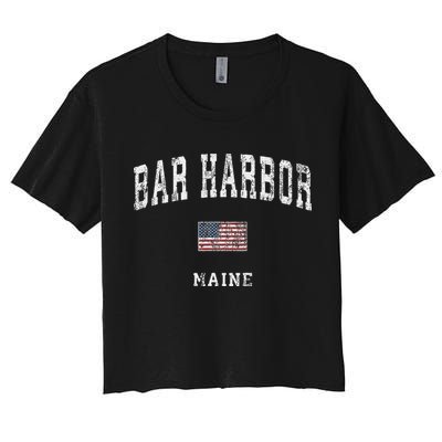 Bar Harbor Maine Me Vintage American Flag Sports Design Women's Crop Top Tee