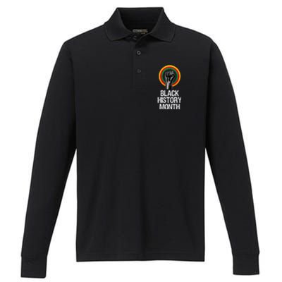 Black History Month African American Black Fist February Performance Long Sleeve Polo