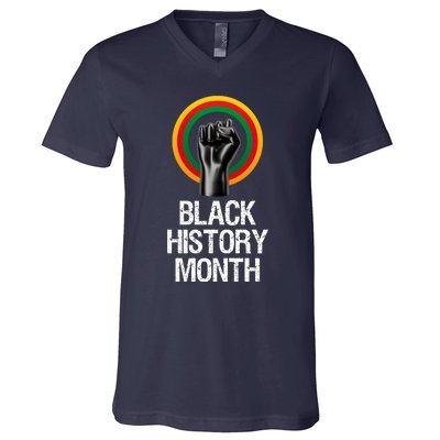 Black History Month African American Black Fist February V-Neck T-Shirt