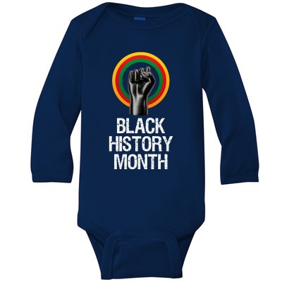 Black History Month African American Black Fist February Baby Long Sleeve Bodysuit