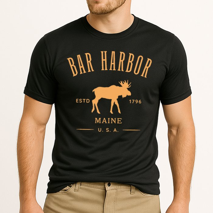Bar Harbor Maine Usa With Moose Design Souvenir Cooling Performance Crew T-Shirt
