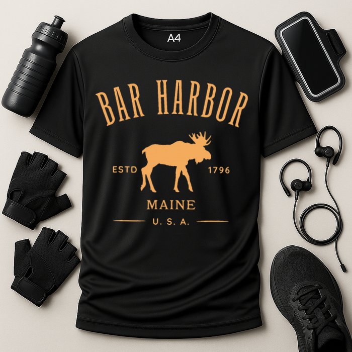 Bar Harbor Maine Usa With Moose Design Souvenir Cooling Performance Crew T-Shirt