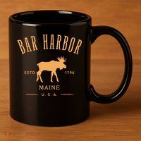 Bar Harbor Maine Usa With Moose Design Souvenir 11oz C Handle Ceramic Mug