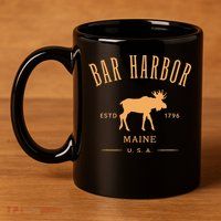 Bar Harbor Maine Usa With Moose Design Souvenir 11oz C Handle Ceramic Mug