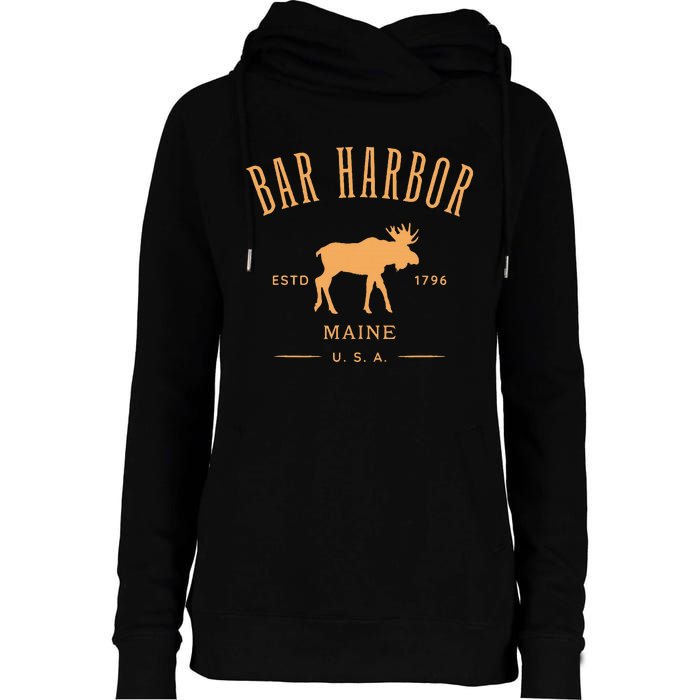 Bar Harbor Maine Usa With Moose Design Souvenir Womens Funnel Neck Pullover Hood