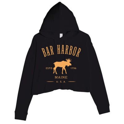 Bar Harbor Maine Usa With Moose Design Souvenir Crop Fleece Hoodie