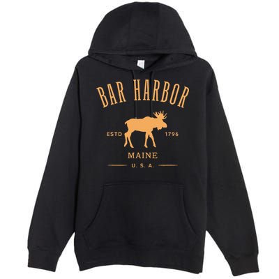 Bar Harbor Maine Usa With Moose Design Souvenir Premium Pullover Hoodie