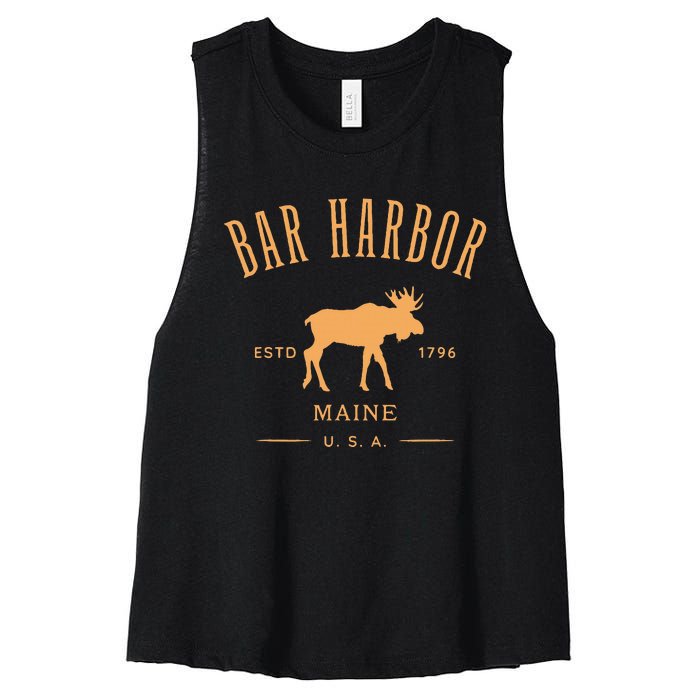 Bar Harbor Maine Usa With Moose Design Souvenir Women's Racerback Cropped Tank