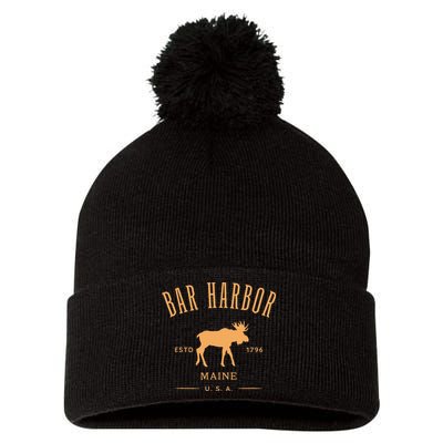 Bar Harbor Maine Usa With Moose Design Souvenir Pom Pom 12in Knit Beanie