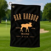 Bar Harbor Maine Usa With Moose Design Souvenir Golf Towel