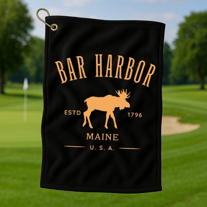 Bar Harbor Maine Usa With Moose Design Souvenir Golf Towel