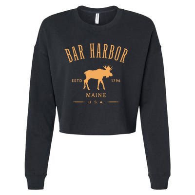 Bar Harbor Maine Usa With Moose Design Souvenir Cropped Pullover Crew