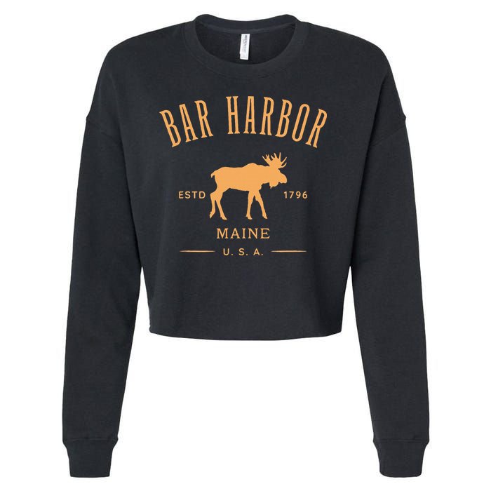 Bar Harbor Maine Usa With Moose Design Souvenir Cropped Pullover Crew