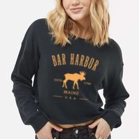 Bar Harbor Maine Usa With Moose Design Souvenir Cropped Pullover Crew