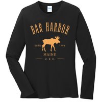 Bar Harbor Maine Usa With Moose Design Souvenir Ladies Long Sleeve Shirt