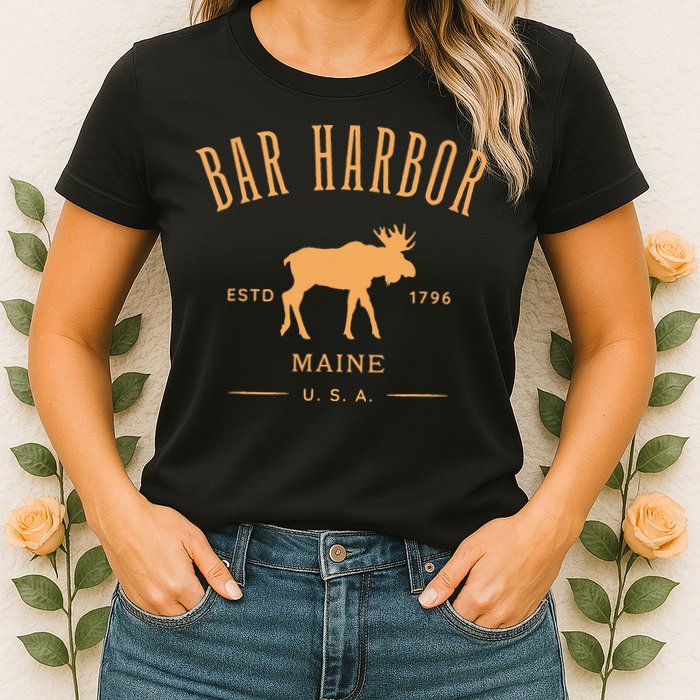 Bar Harbor Maine Usa With Moose Design Souvenir Womens T-Shirt