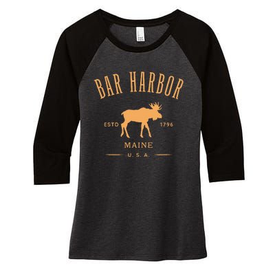 Bar Harbor Maine Usa With Moose Design Souvenir Women's Tri-Blend 3/4-Sleeve Raglan Shirt