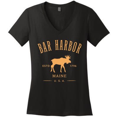 Bar Harbor Maine Usa With Moose Design Souvenir Women's V-Neck T-Shirt