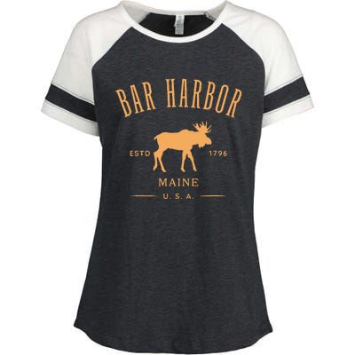 Bar Harbor Maine Usa With Moose Design Souvenir Enza Ladies Jersey Colorblock Tee