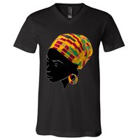 Black History Month Shirts Funny Kente Cloth Head Wrap Gift For African American V-Neck T-Shirt