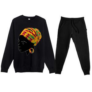 Black History Month Shirts Funny Kente Cloth Head Wrap Gift For African American Premium Crewneck Sweatsuit Set