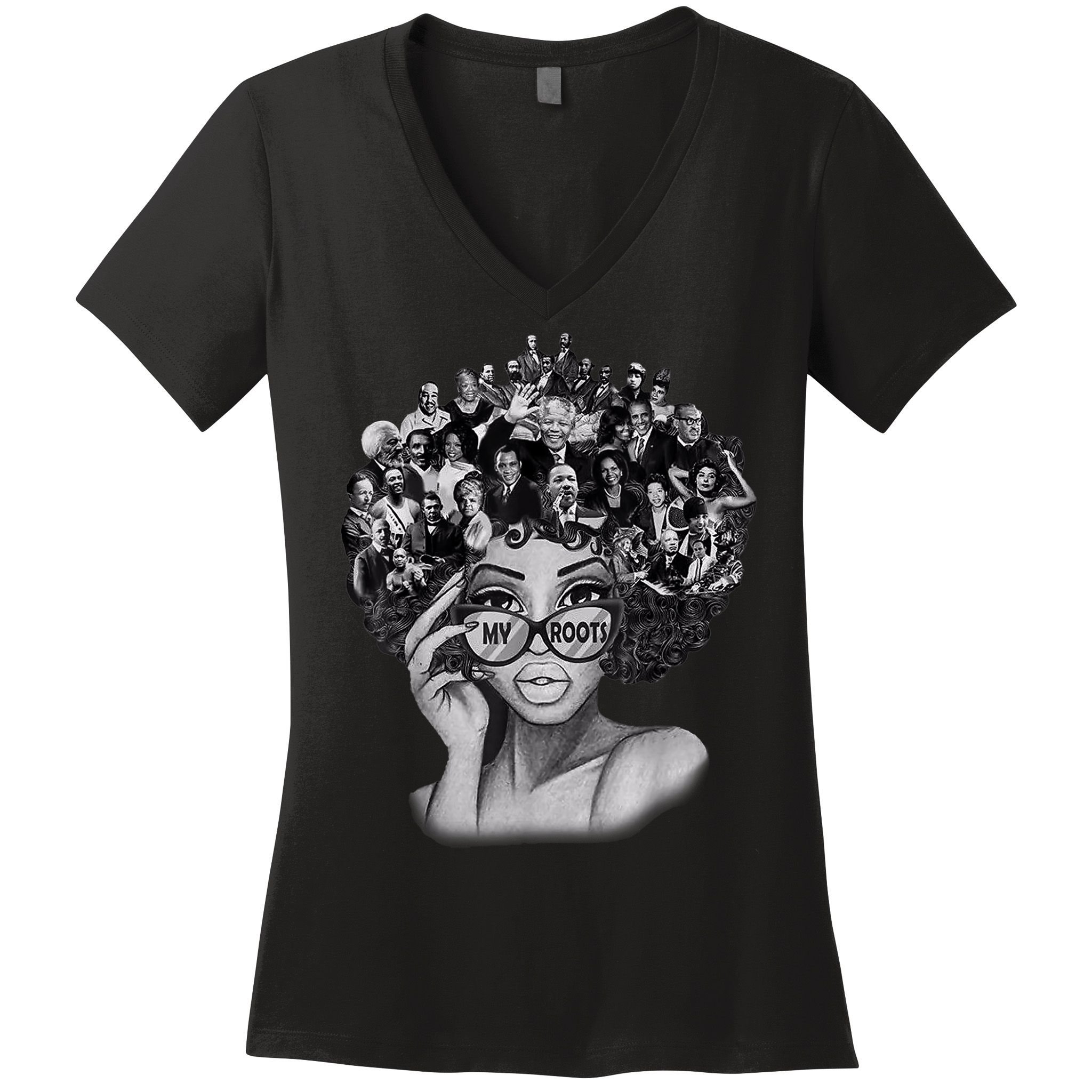 Black History Month Shirt I Love My Roots Back Powerful BLM Women's V-Neck T-Shirt