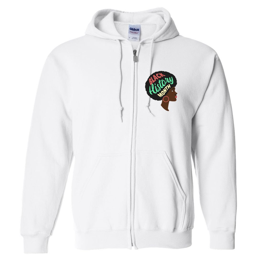Black History Month Female African American Full Zip Hoodie