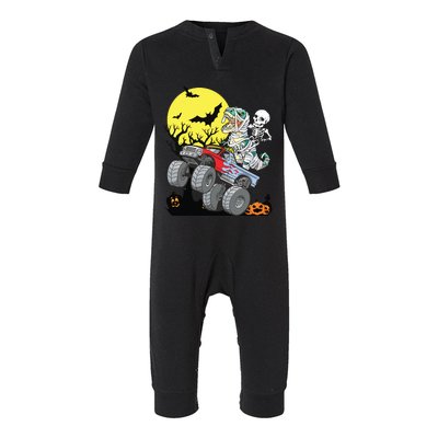 Boy Halloween Monster Truck Pumpkin Mummy Dinosaur T Rex Infant Fleece One Piece