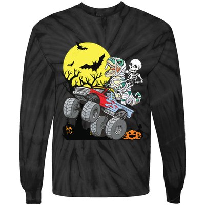 Boy Halloween Monster Truck Pumpkin Mummy Dinosaur T Rex Tie-Dye Long Sleeve Shirt