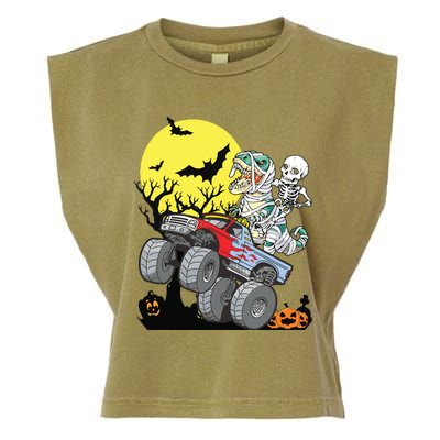 Boy Halloween Monster Truck Pumpkin Mummy Dinosaur T Rex Garment-Dyed Women's Muscle Tee