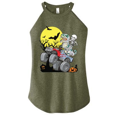 Boy Halloween Monster Truck Pumpkin Mummy Dinosaur T Rex Women’s Perfect Tri Rocker Tank