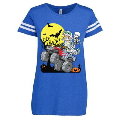 Boy Halloween Monster Truck Pumpkin Mummy Dinosaur T Rex Enza Ladies Jersey Football T-Shirt