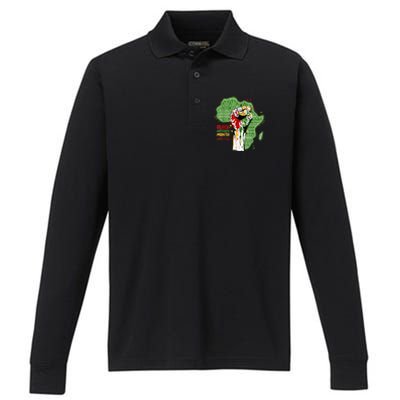 Black History Month Pride Fist Juneteenth Performance Long Sleeve Polo