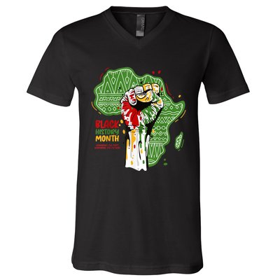 Black History Month Pride Fist Juneteenth V-Neck T-Shirt