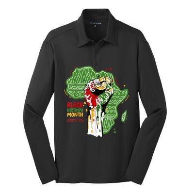 Black History Month Pride Fist Juneteenth Silk Touch Performance Long Sleeve Polo