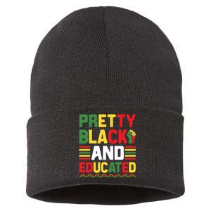 Black History Month Pretty Black And Educated Graphic Sustainable Knit Beanie