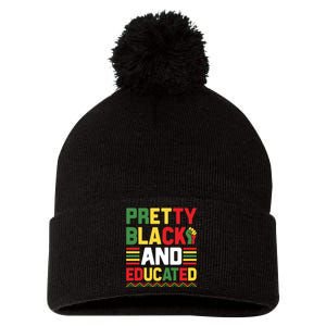 Black History Month Pretty Black And Educated Graphic Pom Pom 12in Knit Beanie