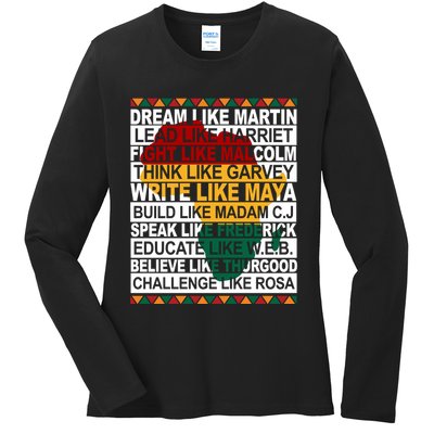 Black History Month Dream Like African Leader Ladies Long Sleeve Shirt
