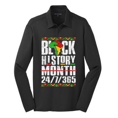 Black History Month 247365 Melanin African Black Power Silk Touch Performance Long Sleeve Polo