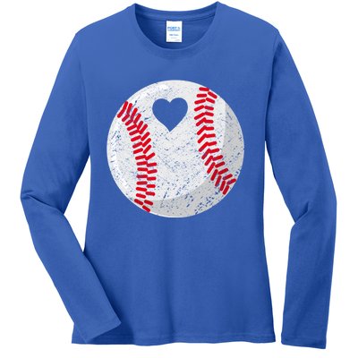 Baseball Heart Mom Dad Gift Ladies Long Sleeve Shirt