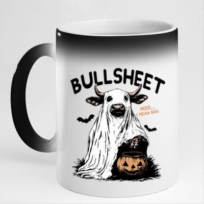 Bullsheet Halloween Moo I Mean Boo Western Halloween Funny Gift 11oz Black Color Changing Mug