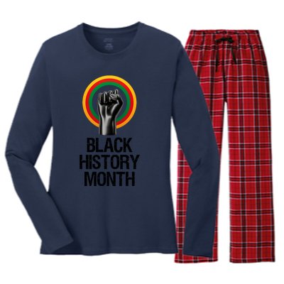 Black History Month African American Black Fist February Women's Long Sleeve Flannel Pajama Set 