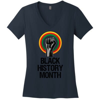 Black History Month African American Black Fist February Women's V-Neck T-Shirt