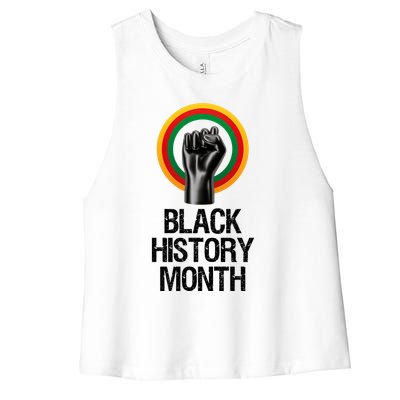 Black History Month African American Black Fist February Women's Racerback Cropped Tank