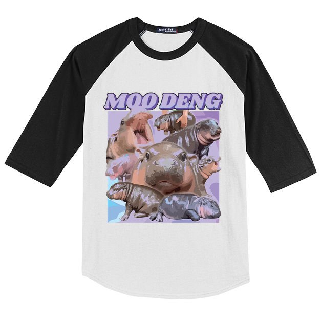 Baby Hippo Moo Deng Kids Colorblock Raglan Jersey
