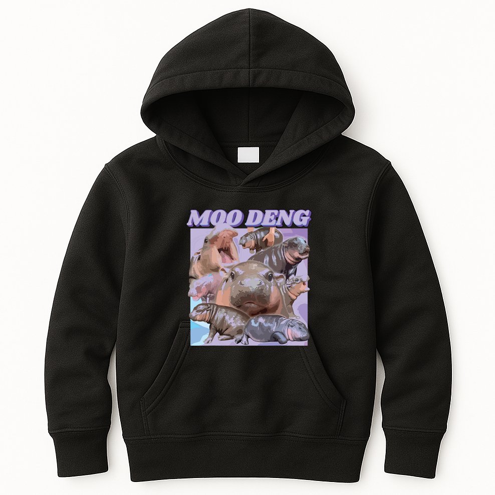 Baby Hippo Moo Deng Kids Hoodie