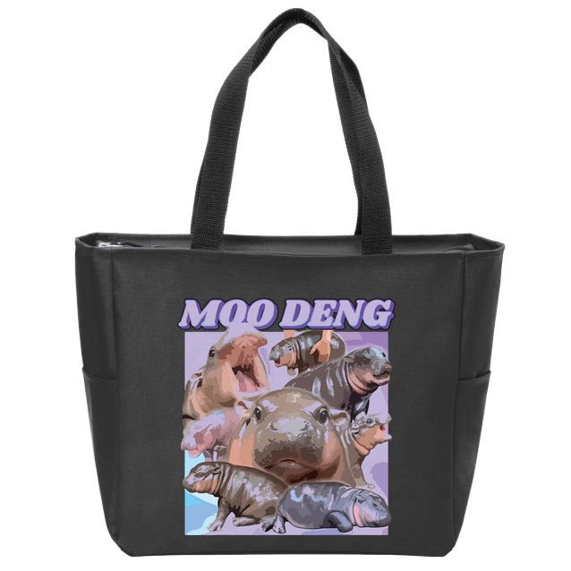 Baby Hippo Moo Deng Zip Tote Bag