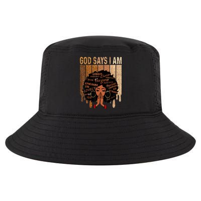 Black History Month Shirts Womens Black Girl Queen God Says I Am Melanin Cool Comfort Performance Bucket Hat